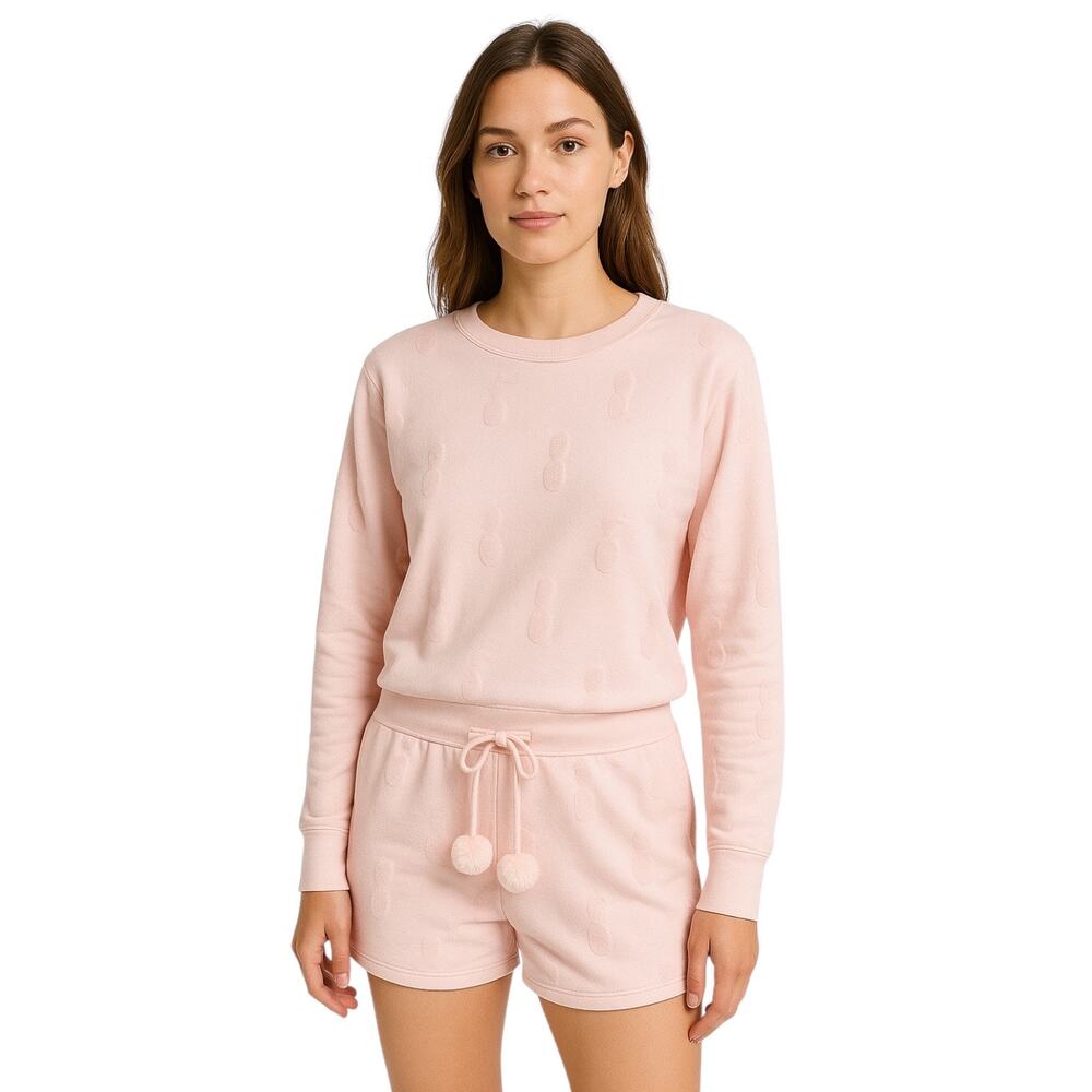 NEW Ann Summers Pink Pom Pom Bunny Velour Velvet Sweatshirt Shorts Lounge Set S